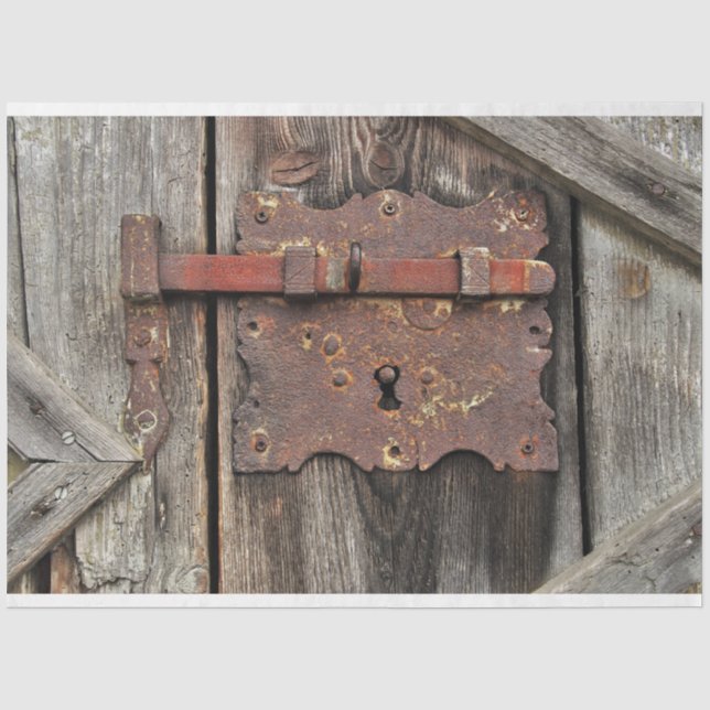 Papier Mousseline Ancienne charnière rouille Porte en bois rustique  (Recto)