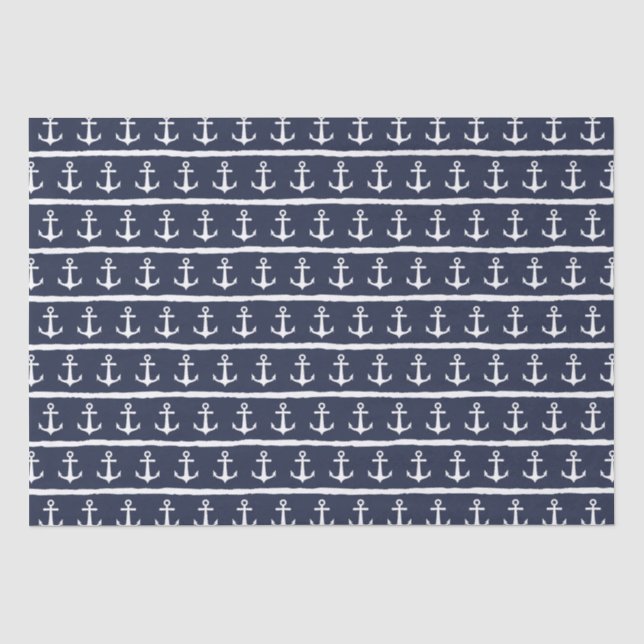 Papier Mousseline Ancre marine Bleu blanc (Recto)