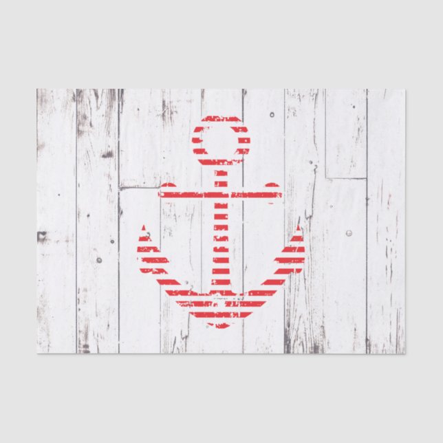 Papier Mousseline Ancre nautique Red Stripes White Wood Party (Recto)