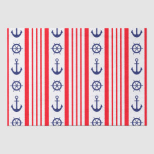 Papier Mousseline Ancres nautiques personnalisées rouges et bleues