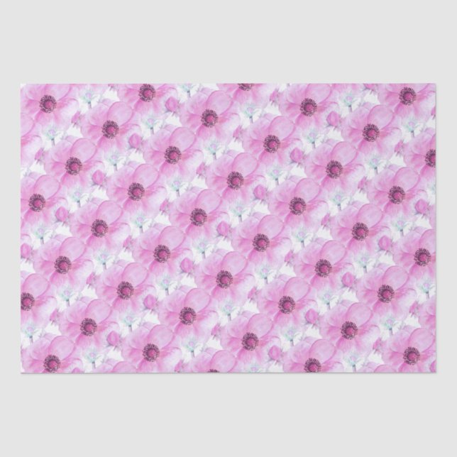 Papier Mousseline Anémone rose botanique aquarelle papier tissu art (Recto)