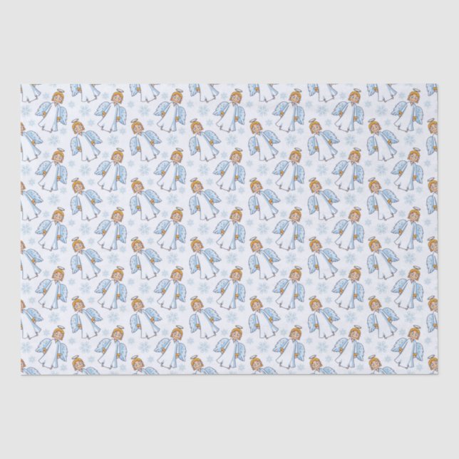 Papier Mousseline Ange blanc et bleu de Noël (Recto)