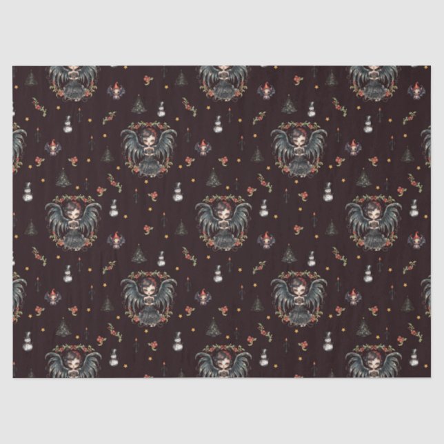 Papier Mousseline Ange de Noël gothique foncé (Recto)