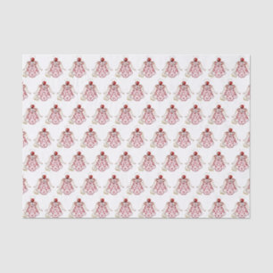 Papier Mousseline Ange de Noël rouge/or/Motif blanc