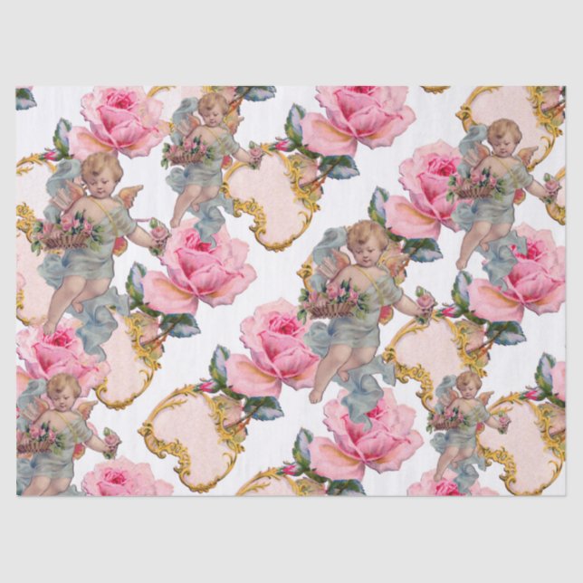 PAPIER MOUSSELINE ANGE GARDANT DES ROSES ROSES (Recto)