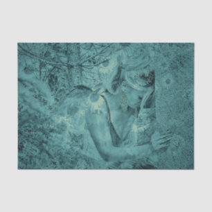 Papier Mousseline Angel Elégant foncé Turquoise céleste Floral Antiq