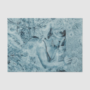 Papier Mousseline Angel Elégant Turquoise Bleu Céleste Floral Antiqu