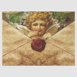 Papier Mousseline ANGEL HEART RED WAX SEAL PARCHMENT Valentines Day