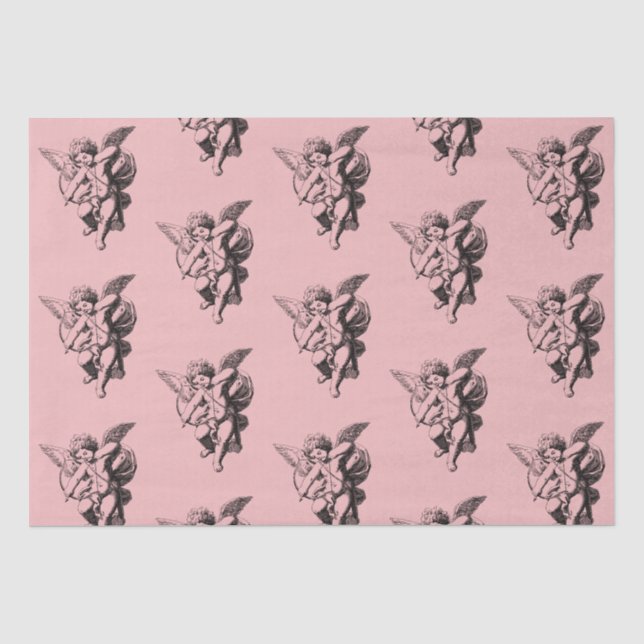 Papier Mousseline Angel mignon Cupid Vintage sur rose (Recto)