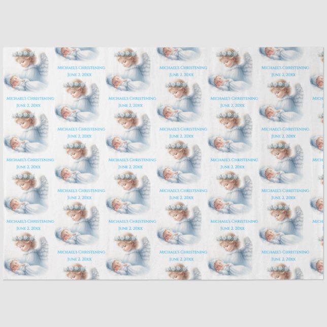 Papier Mousseline Angel Surveillant Baby Boy Baptism (Recto)