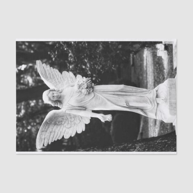 Papier Mousseline Angel tenant des fleurs noir et blanc photo (Recto)