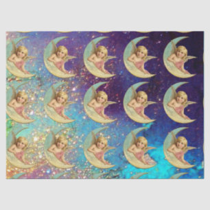 PAPIER MOUSSELINE ANGELS DE LUNE EN PARKLES JAUNES BLEUS