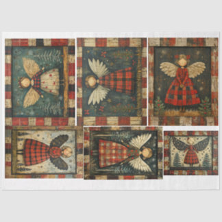 Papier Mousseline Anges de Noël Primitive Folkart