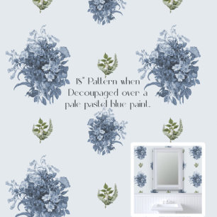 Papier Mousseline Anglais Floral Bleu et Blanc Vintage LG Découpage