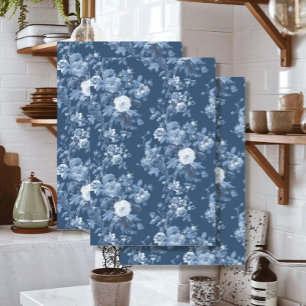 Papier Mousseline Anglais Floral Toile Marine Bleu Blanc LG Découpag