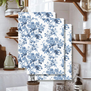 Papier Mousseline Anglais Floral Vintage Bleu et Blanc LG Découpage