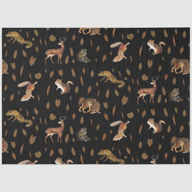 Papier Mousseline Animaux de forêt automnale Feuilles d'automne (Recto)