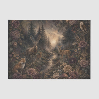 Papier Mousseline Animaux de la forêt sombre florale gothique botani