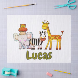 Papier Mousseline Animaux de safari de dessin animé mignons nom pers