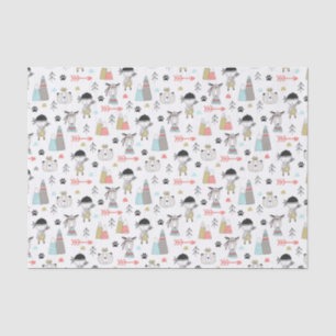 Papier Mousseline Animaux mignons de région boisée et motif indien