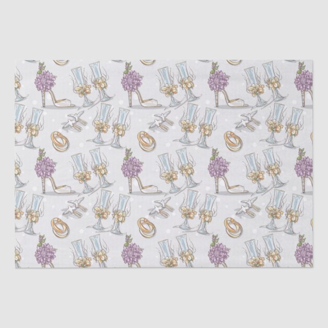 Papier Mousseline Anneaux De Mariage Et Champagne (Recto)