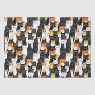 Papier Mousseline Anniversaire des chats noirs blancs orange