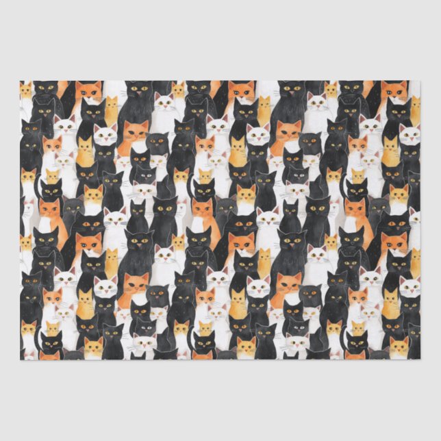 Papier Mousseline Anniversaire des chats noirs blancs orange (Recto)