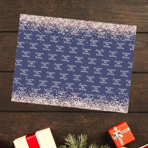 Papier Mousseline Anniversaire marine bleu rose or nom élégant