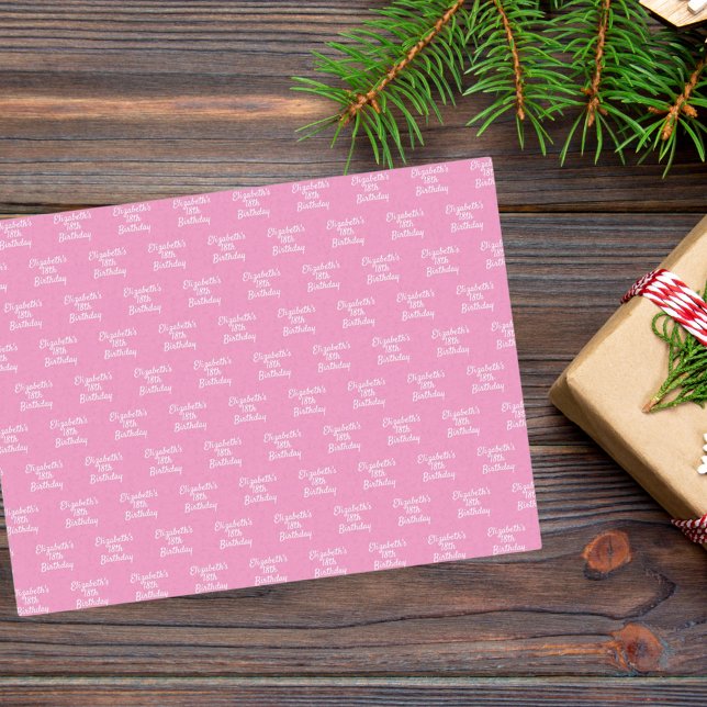 Papier Mousseline Anniversaire rose blanc nom girly (Créateur téléchargé)