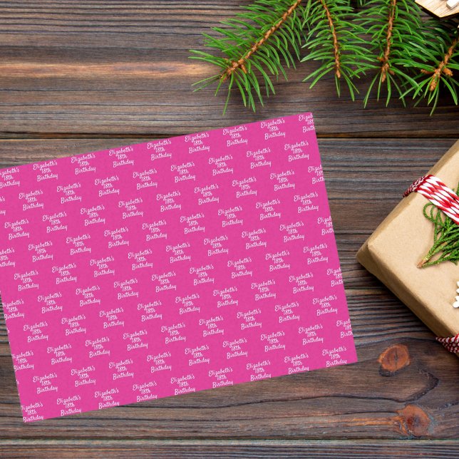 Papier Mousseline Anniversaire rose chaud blanc nom girly (Créateur téléchargé)
