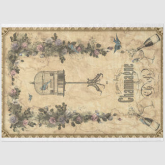 Papier Mousseline Antique Champagne Ad Bids & Florals Découpage