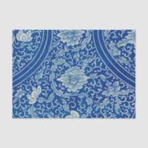Antique classique chinois Floral Cobalt Blue Motif