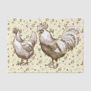 Papier Mousseline Antique Coq Beige Vintage Hen French Script