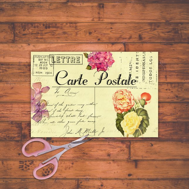 Papier Mousseline Antique Floral Carte postale française Ephemera Dé (Créateur téléchargé)