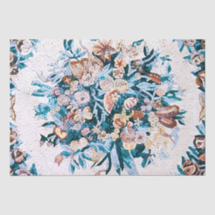Papier Mousseline Antique Romain Floral Mosaic Blue Découpage