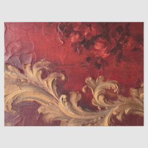 Papier Mousseline Antique rouge bordeaux faux or baroque ornements