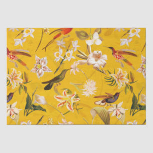 Papier Mousseline Antique Tropical Hummingbird Jungle Motif Jaune