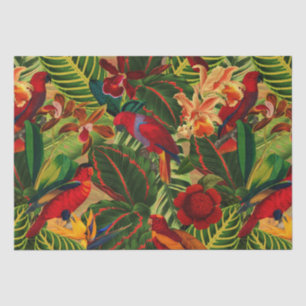 Papier Mousseline Antique Tropical Parrots Jungle Motif