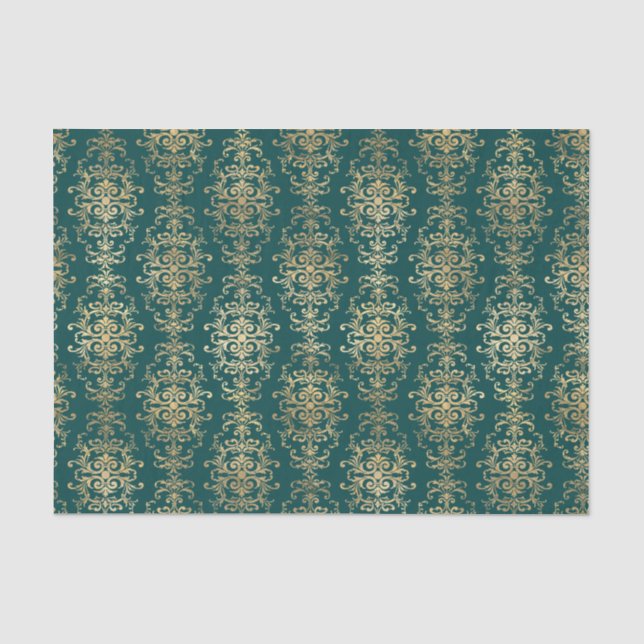 Papier Mousseline Antiquité turquoise et Gold Foil (Recto)