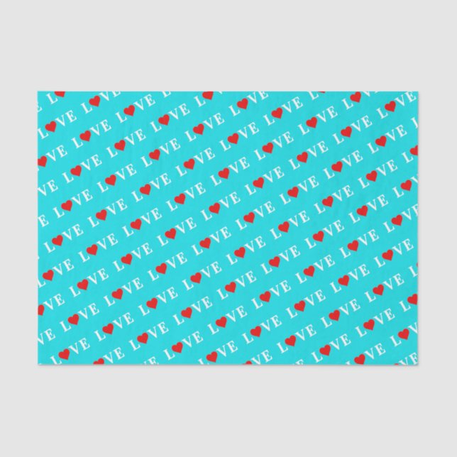 Papier Mousseline Aqua Blue LOVE (Recto)