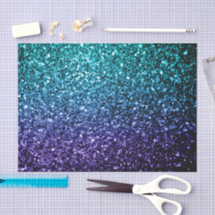 Papier Mousseline Aqua blue ombre brillant faux parties scintillant