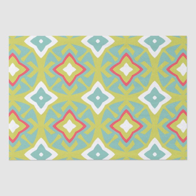 Papier Mousseline Aqua et Chartreuse Tiki Tissu Paper (Recto)