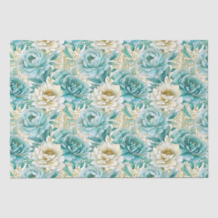 Papier Mousseline Aqua Mint White Floral Mariage