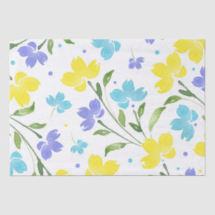 Papier Mousseline Aqua Periwinkle Yellow Aquarelle tiges florales