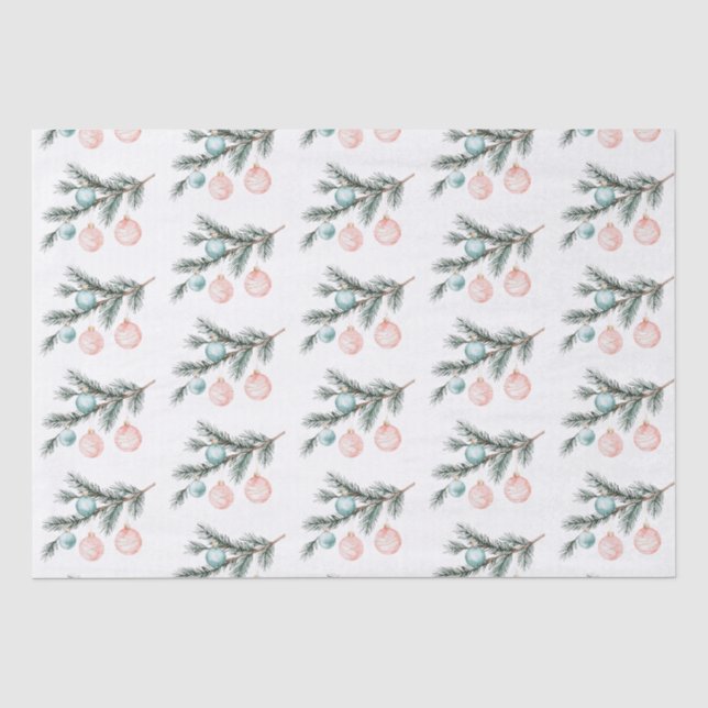 Papier Mousseline Aqua Pink Christmas Tree Branch Ornements (Recto)