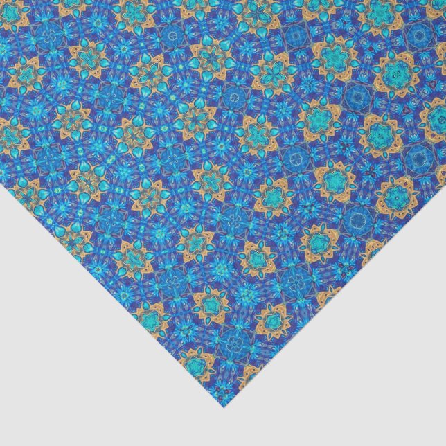 Papier Mousseline Aqua Teal Turquoise Faux Gold Leaf Shell Decoupage (Détail)