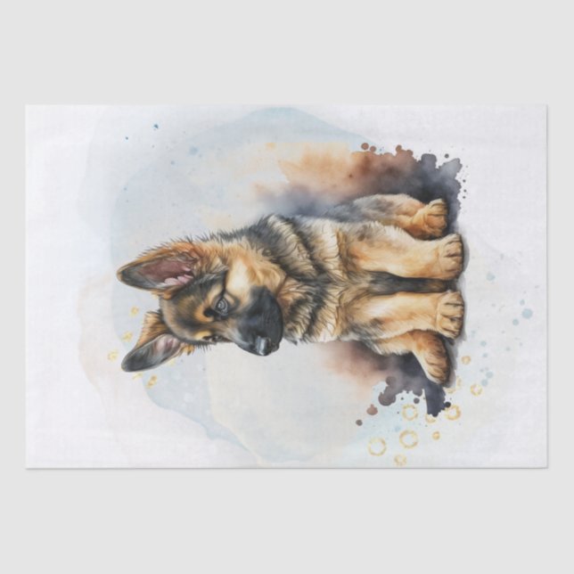 Papier Mousseline Aquarelle allemande Shepherd Chiot (Recto)
