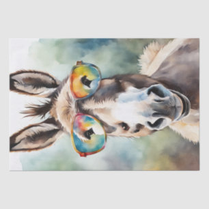 Papier Mousseline Aquarelle âne avec lunettes arc-en-ciel Découpage