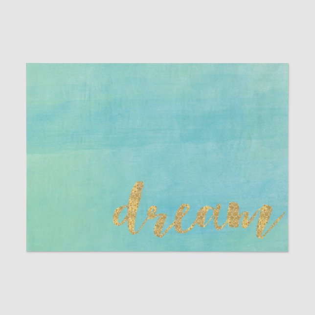 Papier Mousseline Aquarelle Aqua Mint Gold Dream (Recto)