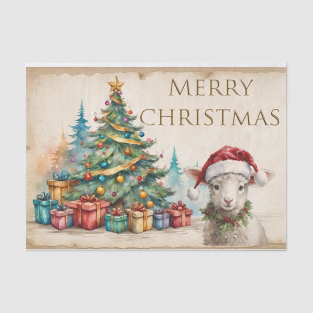 Papier Mousseline Aquarelle Arbre de Noël & Cadeaux Joyeux Noël (Recto)